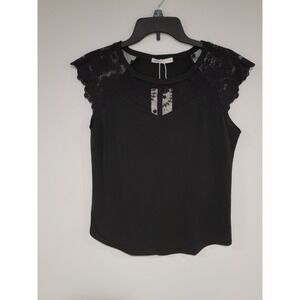 Miholl Women's Blouse Top Pullover Lace Trim Sleeveless Black Size M